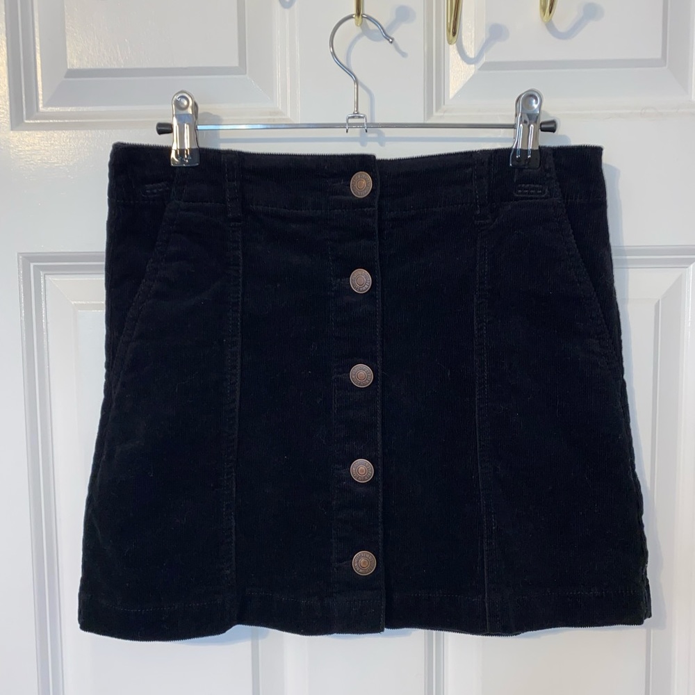 Black Button Down Corduroy Skirt